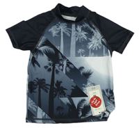 Tmavošedo-šedo-bílé UV tričko s palmami Tu