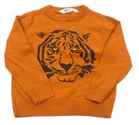 Oranžový svetr s tygrem zn. H&M