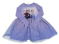Fialové bavlněné šaty s Frozen a  síťovinou H&M
