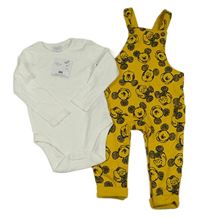2set - Žluté laclové tepláky s Mickeym + bílé body Disney