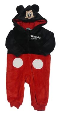 Černo-červená chlupatá kombinéza s kapucí - Mickey Disney 