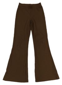 Hnědé žebrované flare kalhoty 