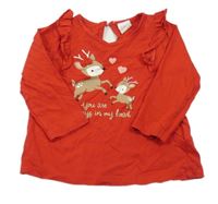 Červené triko se soby a volánky H&M