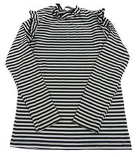 Černo-bílé pruhované žebrované triko s volánky George 