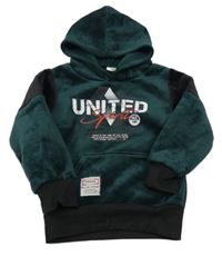 Tmavozeleno - černá sametová  mikina s nápisem a kapucí