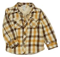 Smetanovo-hnědo-písková kostkovaná košilová zateplená bunda Max