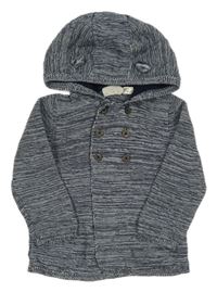 Tmavomodrý melírovaný propínací svetr s kapucí Lupilu 