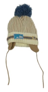 Bílo-béžová pruhovaná čepice s bambulí Bubble Gum 