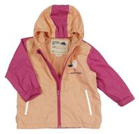 Broskvovo-růžová nepromokavá jarní bunda s ptáčkem a kapucí 