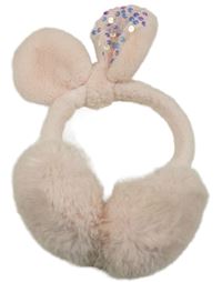 Světlerůžové chlupaté klapky na uši s oušky