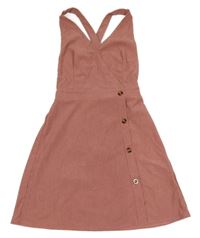 Růžové žebrované laclové šaty s knoflíky Shein