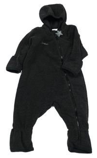 Tmavošedá fleecová kombinéza s nápisem a kapucí Sterutaler