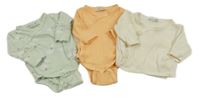 3set - Smetanové žebrované zavinovací triko + oranžové body + khaki body s ovečkemi