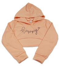 Broskvová crop mikina s nápisem a kapucí 