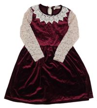 Vínové sametové šaty s krajkovými rukávy Maelys