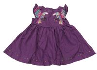 Fialové plátěné šaty s ptáčky Du Pareil 