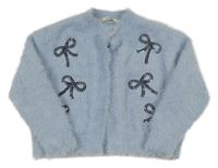 Světlemodré chlupaté svetrové bolerko s mašličkami z flitrů George