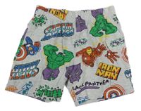 Šedé melírované kraťasy s hrdiny Marvel