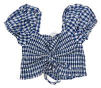 Tmavomodro-bílá kostkovaná žabičková crop halenka Ostin