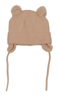 Světlerůžová pletená podšitá čepice s bambulemi H&M