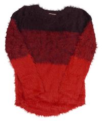 Červeno-lilkový chlupatý svetr H&M