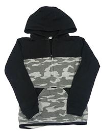 Šedo-černá army mikina s kapsou a kapucí PEP&CO