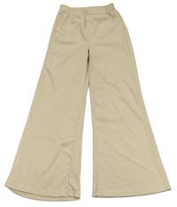 Béžové žebrované wide leg teplákové kalhoty