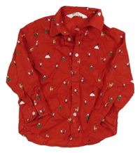 Červená vánoční košile se Santy a soby a stromečky H&M
