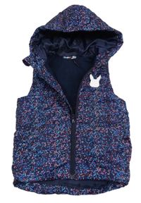 Tmavomodro-barevná puntíkatá prošívaná šusťáková zateplená vesta se zajíčkem a kapucí zn. lupilu