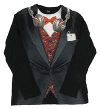 Černo-tmavošedé triko s potiskem saka s motýlkem a sluchátky C&A