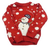Červeno-bílý svetr se sněhulákem 