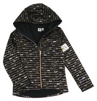 Nové - černo-zlatá pruhovaná softshellová bunda se srdíčky a nápisy a kapucí BODY GLOVE