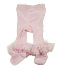 Světlerůžové punčocháče s tylovými volánky a mašlí