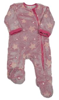 Tmavorůžovo-bílá plyšová kombinéza s hvězdičkami St. Bernard