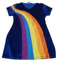 Safírové lesklé sametové šaty s duhou K3