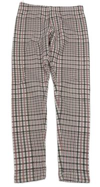 Starorůžovo-smetanovo-tmavohnědé kostkované vzorované teplákové legíny C&A