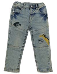 Modro-bílé plísňové skinny teplákové rifle se zebrou a žirafou so cute