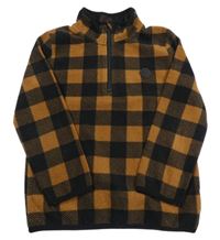 Černo-hnědá kostkovaná fleecová mikina s nášivkou Topolino