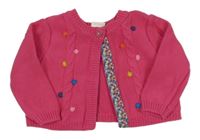 Tmavorůžový propínací svetr se vzorem a bambulkami Mamas&Papas