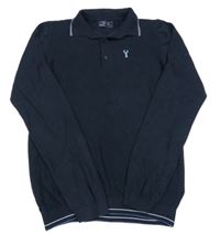 Tmavomodrý vzorovaný svetr s výšivkou a límečkem Next