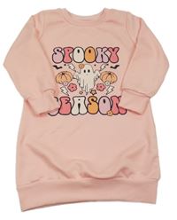 Broskvové teplákové šaty s duchem a dýněmi a nápisy 