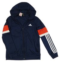 Tmavomodro-červeno-bílá funkční sportovní propínací mikina s kapucí Adidas