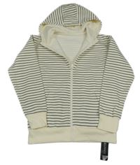 Nové - smetanovo-tmavošedá pruhovaná propínací mikina s kapucí St. Bernard