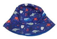 Tmavomodrý plátěný klobouk s mořskými živočichy 