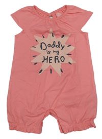 Korálový kraťasový overal s nápisy a volánky F&F