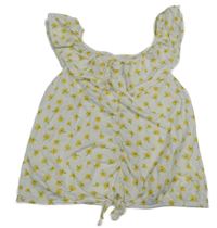 Bílý crop top s kytičkami a knoflíky a uzlem a volánky ZARA