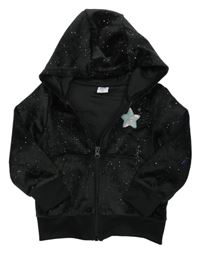 Černá třpytivá sametová propínací mikina s hvězdičkou s flitry a kapucí Kiki&Koko