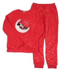 Červené plyšové pyžamo s Minnie a zlatými hvězdičkami Disney