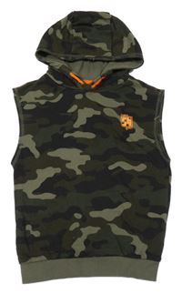 Army-khaki tepláková vesta se znakem a kapucí F&F