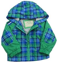 Zeleno-modro-bílá kostkovaná šusťáková jarní bunda s kapucí Topomini